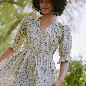 Christy Dawn Cream Floral Midi Dress with Green Border